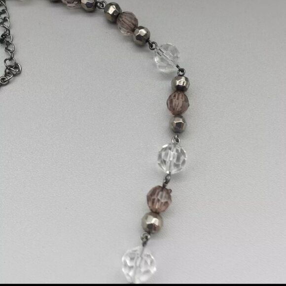 NY Necklace Smokey Gray Clear Faceted Beaded Strand 15" Collar - Picture 5 of 7